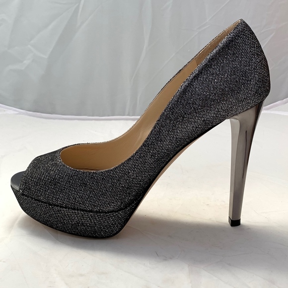 New Jimmy Choo Dahlia Grey Lame Peep Toe 38.5 - Picture 4 of 8